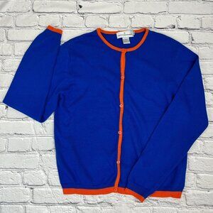 Castles Sport women’s orange and blue knit cardigan.